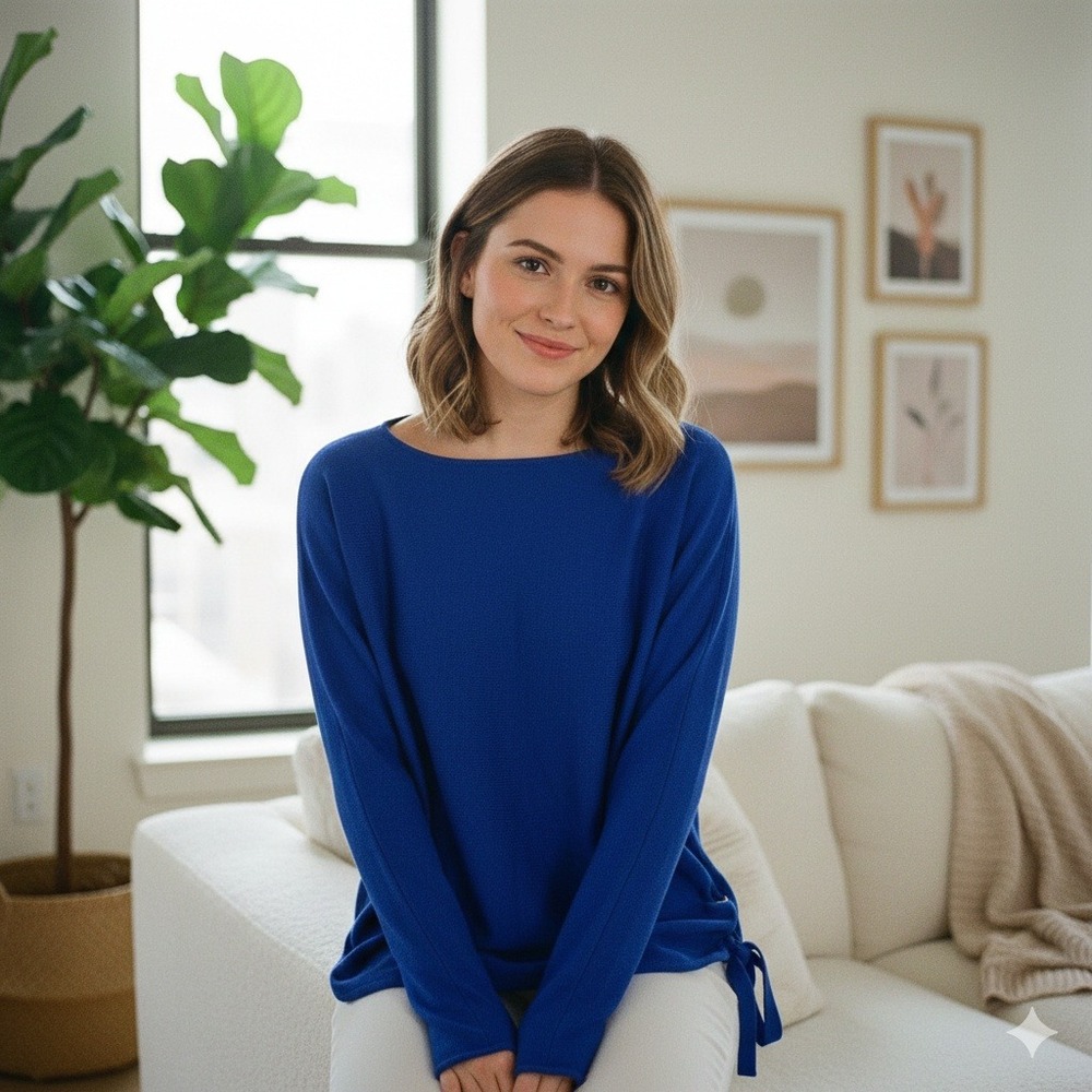 MICHAEL KORS Women's Royal Blue Lace Up Side Sweater Knit Top - Size‎ M
